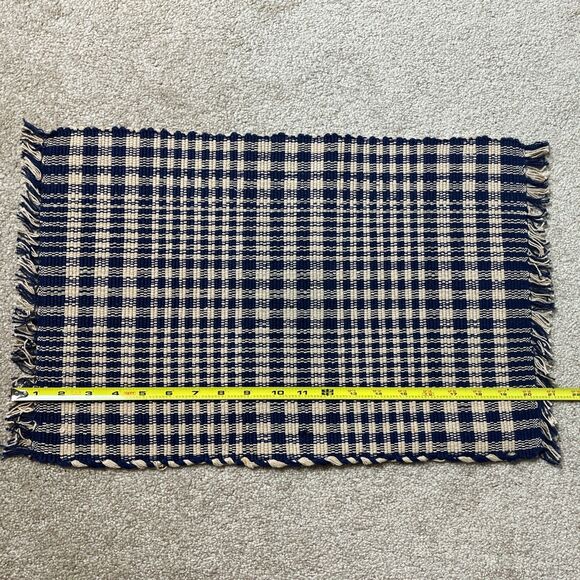 4 Primtive Artisan Inc. Blue Ivory Placemats Indigo Check Fringed Edge Farmhouse - Picture 11 of 12